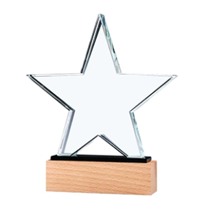 Star Shaped Crystal Awards with Wooden Base